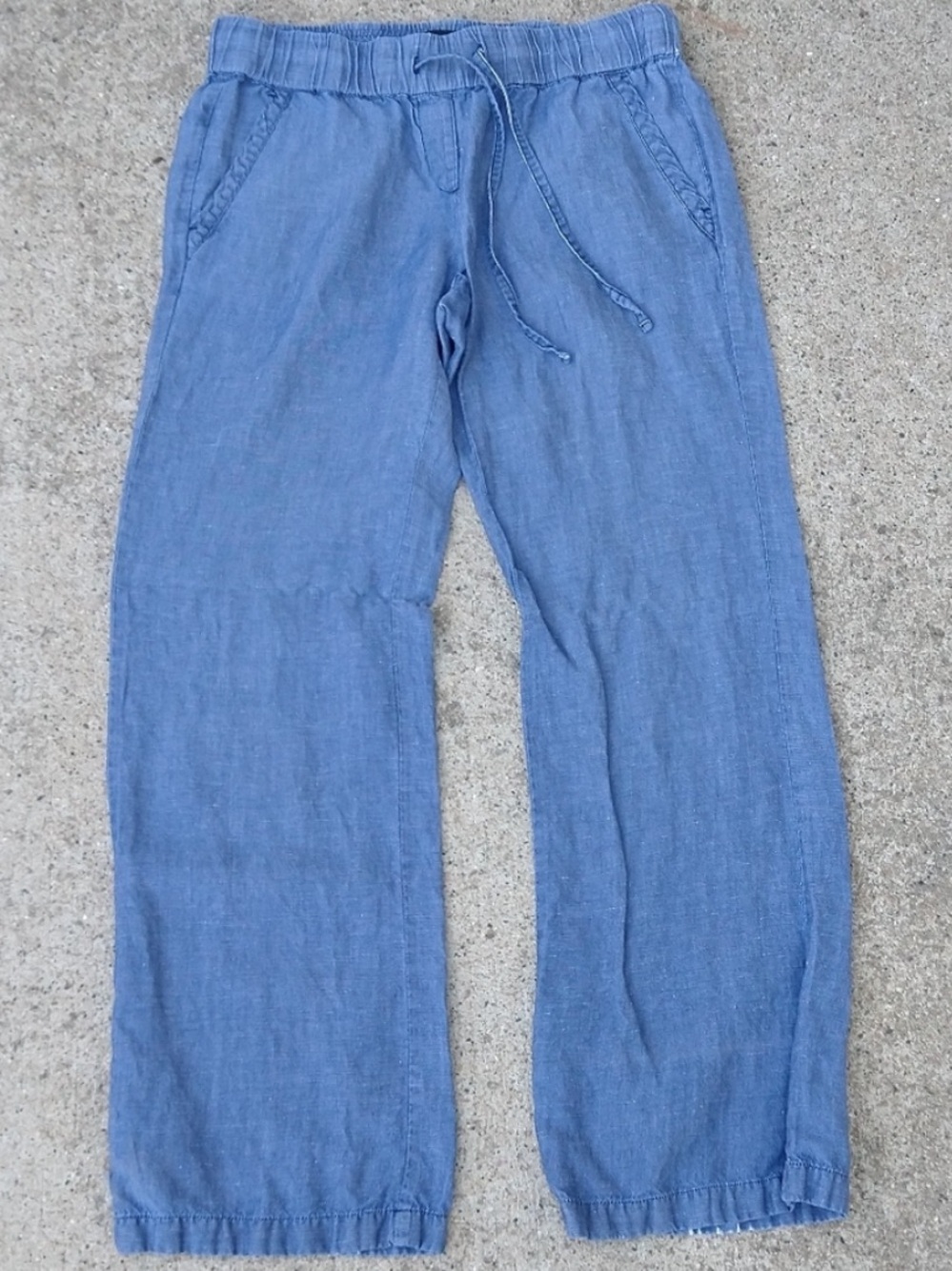 Ann Taylor Women’s Relaxed Chambray Light Blue Pull On Drawstring Linen Jeans